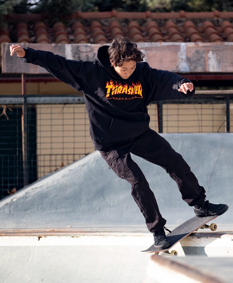 THRASHER FLAME HOOD BLACK