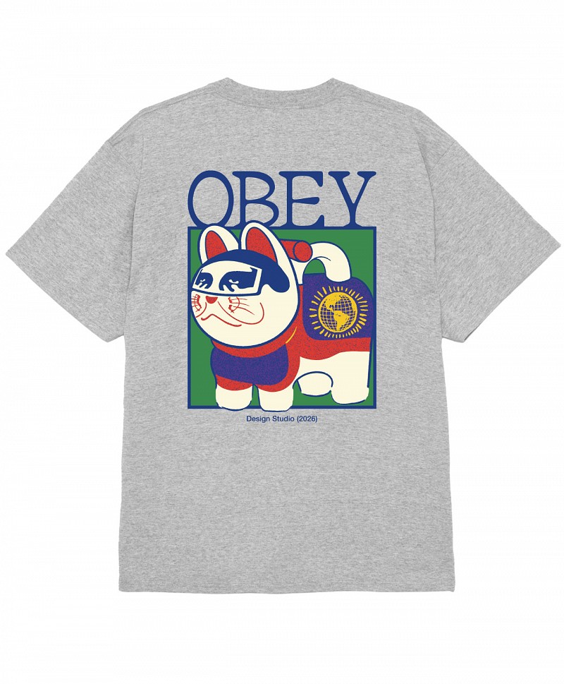 OBEY LUCKY CAT TEE HEATHER GREY