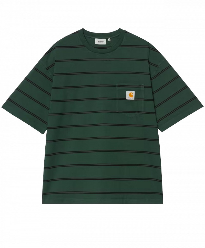 CARHARTT WIP CARDONA POCKET TEE CARDONA STRIPE NATURAL/DARK SCARAB GARMENT DYED