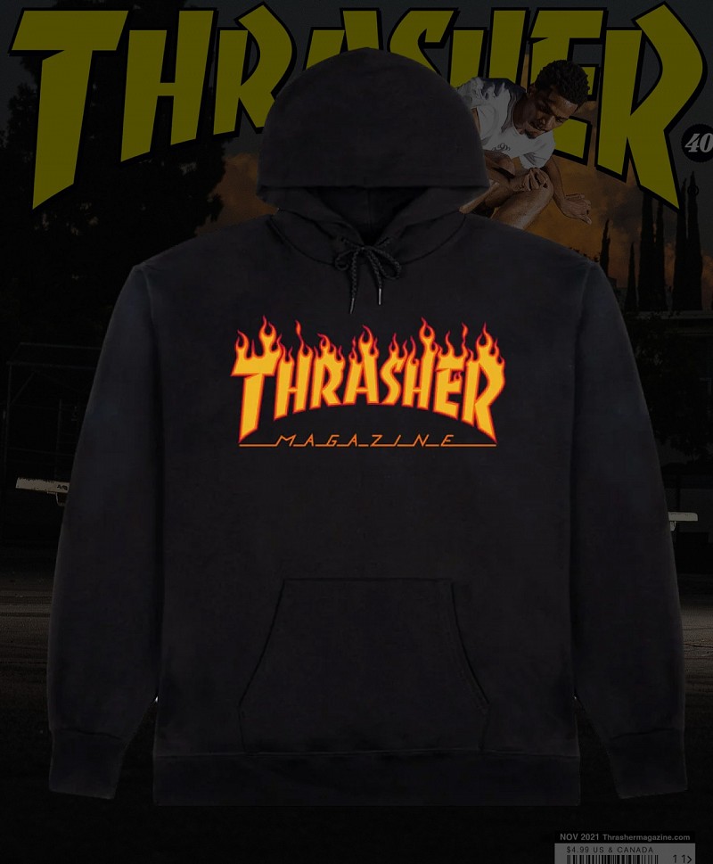 THRASHER FLAME HOOD BLACK