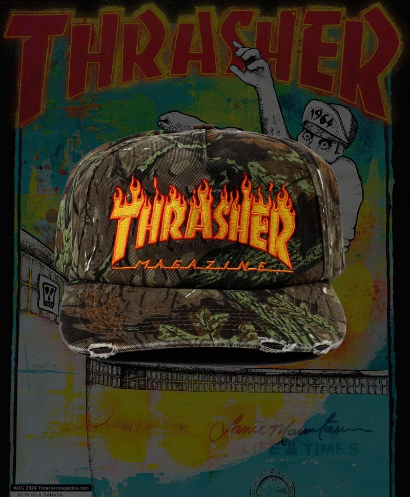 THRASHER FLAME DISTRESSED SNAPBACK CAMO