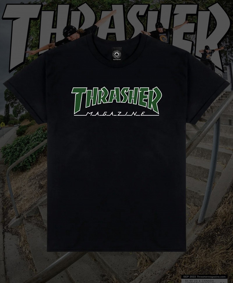 THRASHER OUTLINED TEE BLACK/GREEN