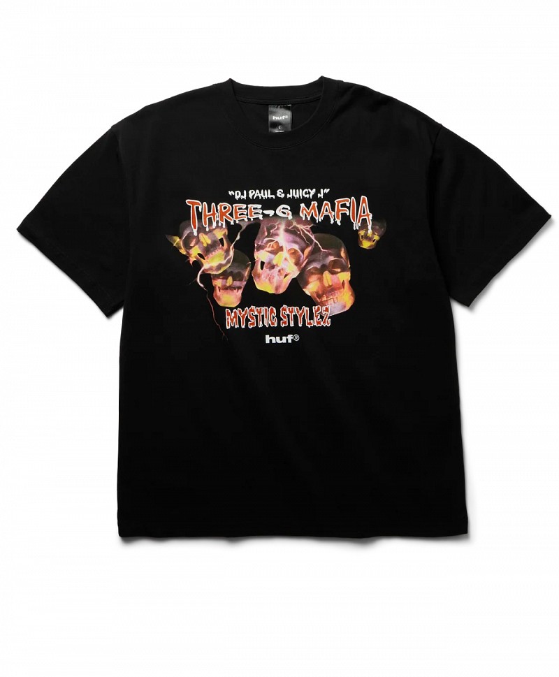 HUF X THREE 6 MAFIA MYSTIC STYLES TEE BLACK