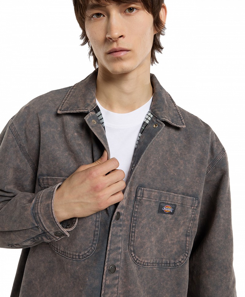 DICKIES FLANNEL LINED CANVAS SHACKET CHARCOAL